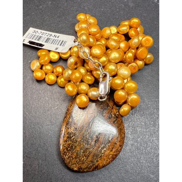 NEW freshwater pearl and bronzite necklace with sterling silver clasp - Picture 11 of 11